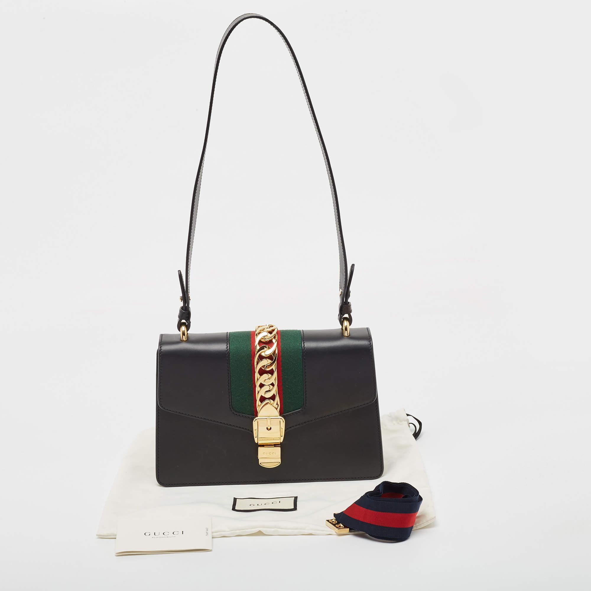 Gucci Black Leather Small Web Sylvie Shoulder Bag 2