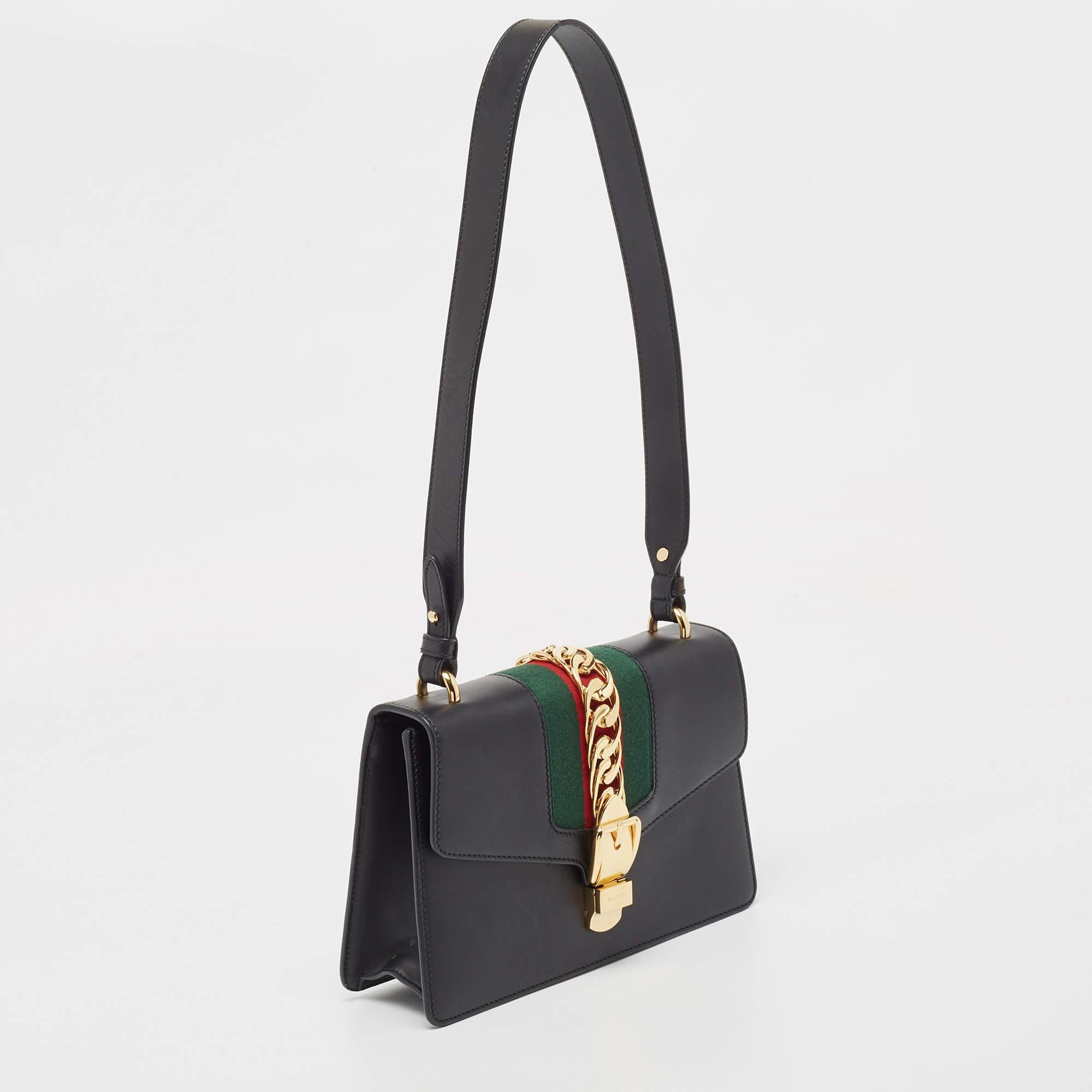 Gucci Black Leather Small Web Sylvie Shoulder Bag 3