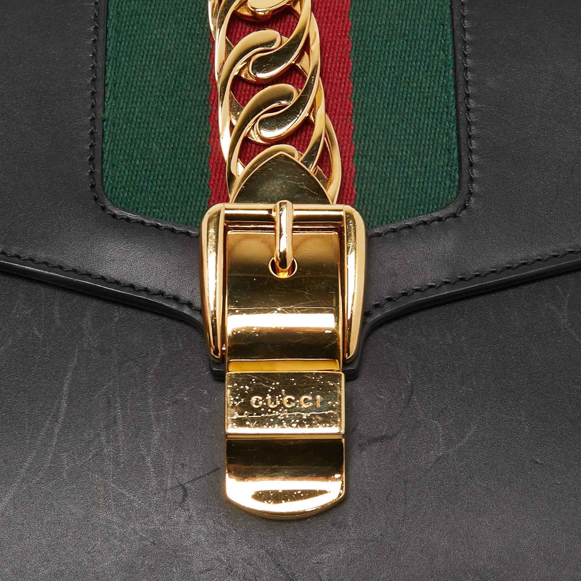 Gucci Black Leather Small Web Sylvie Shoulder Bag 4