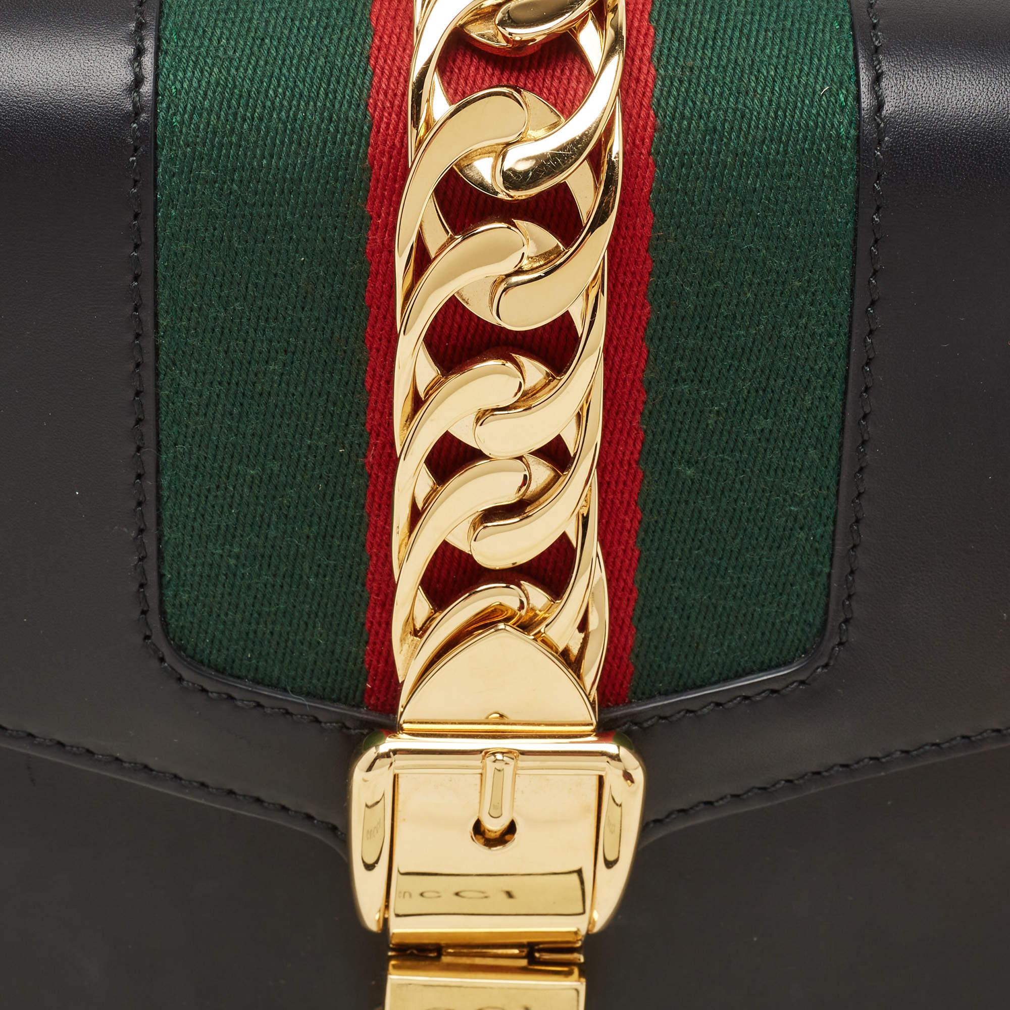 Gucci Black Leather Small Web Sylvie Shoulder Bag 4