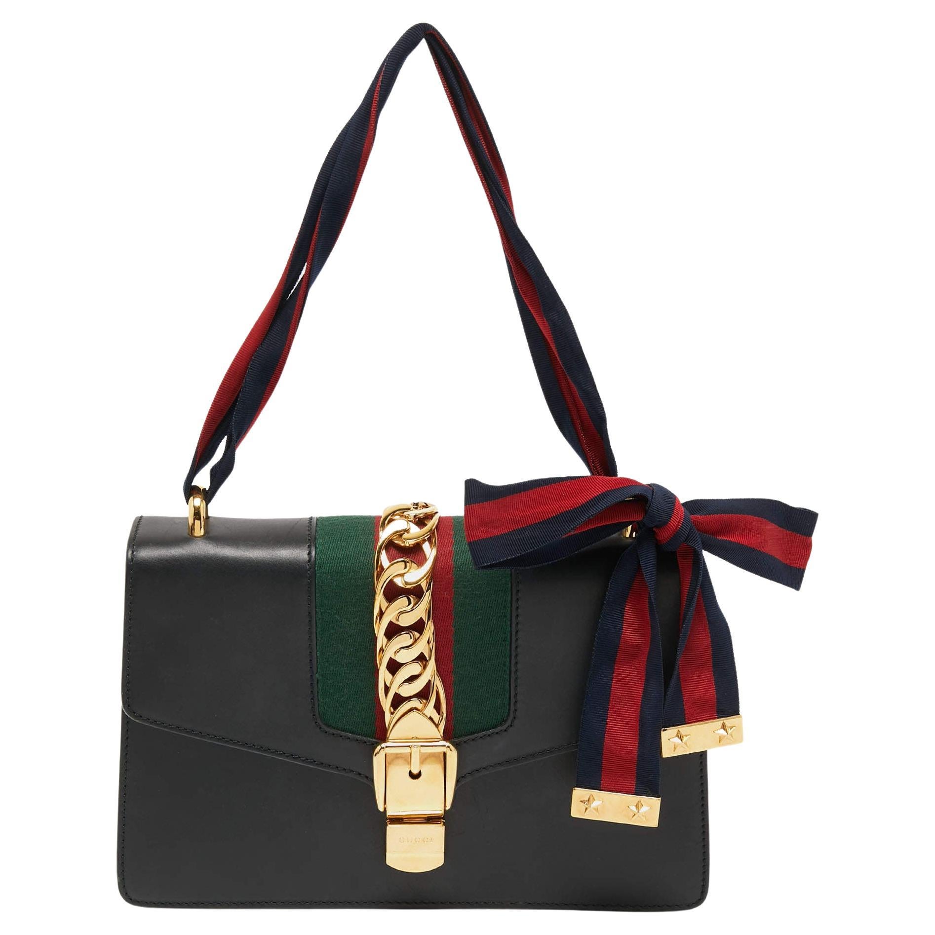 Gucci Black Leather Small Web Sylvie Shoulder Bag at 1stDibs