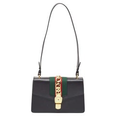 Gucci Black Leather Small Web Sylvie Shoulder Bag