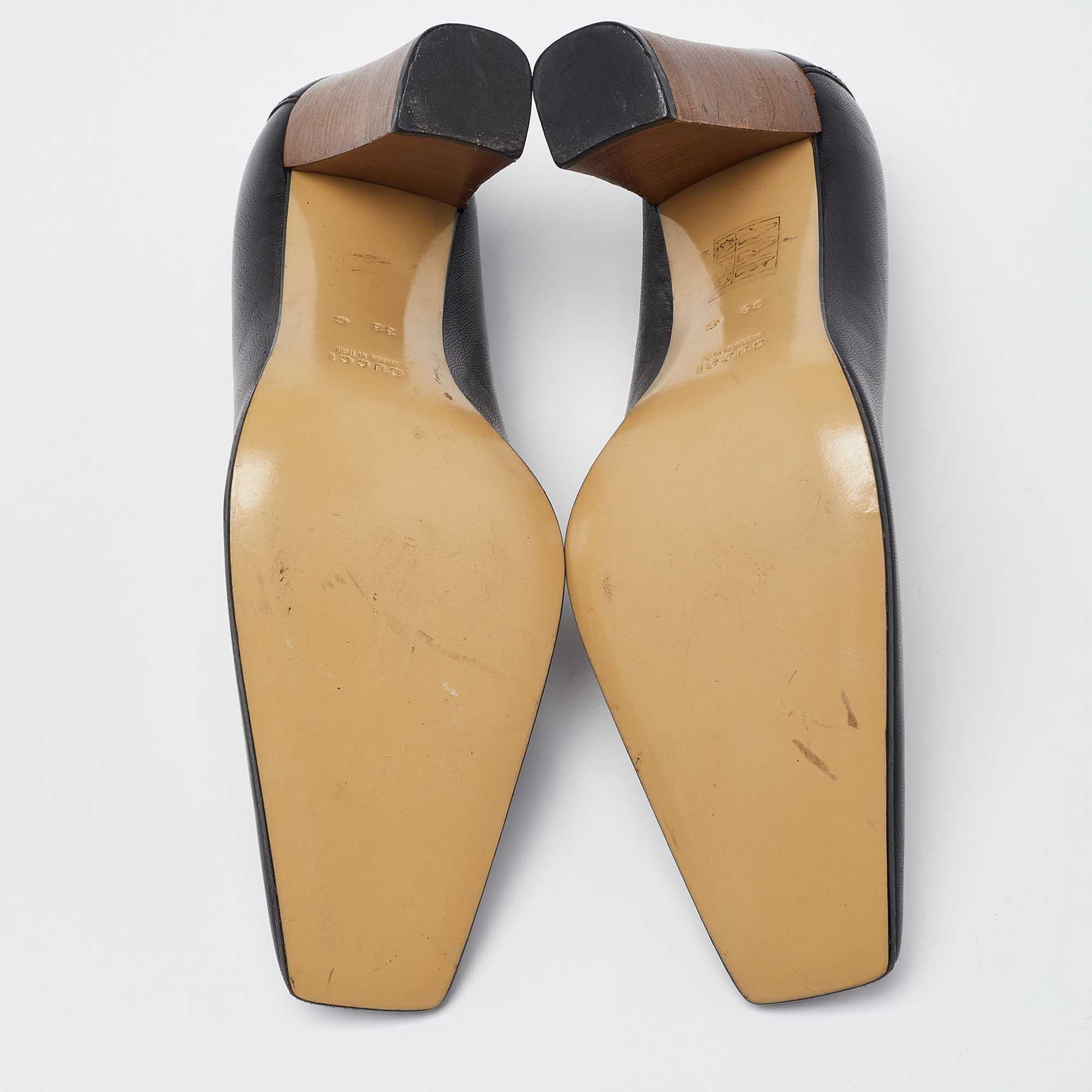 Gucci Schwarze Leder Sqaure Toe Block Heel Pumps mit Absatz aus Leder Größe 38 im Angebot 2