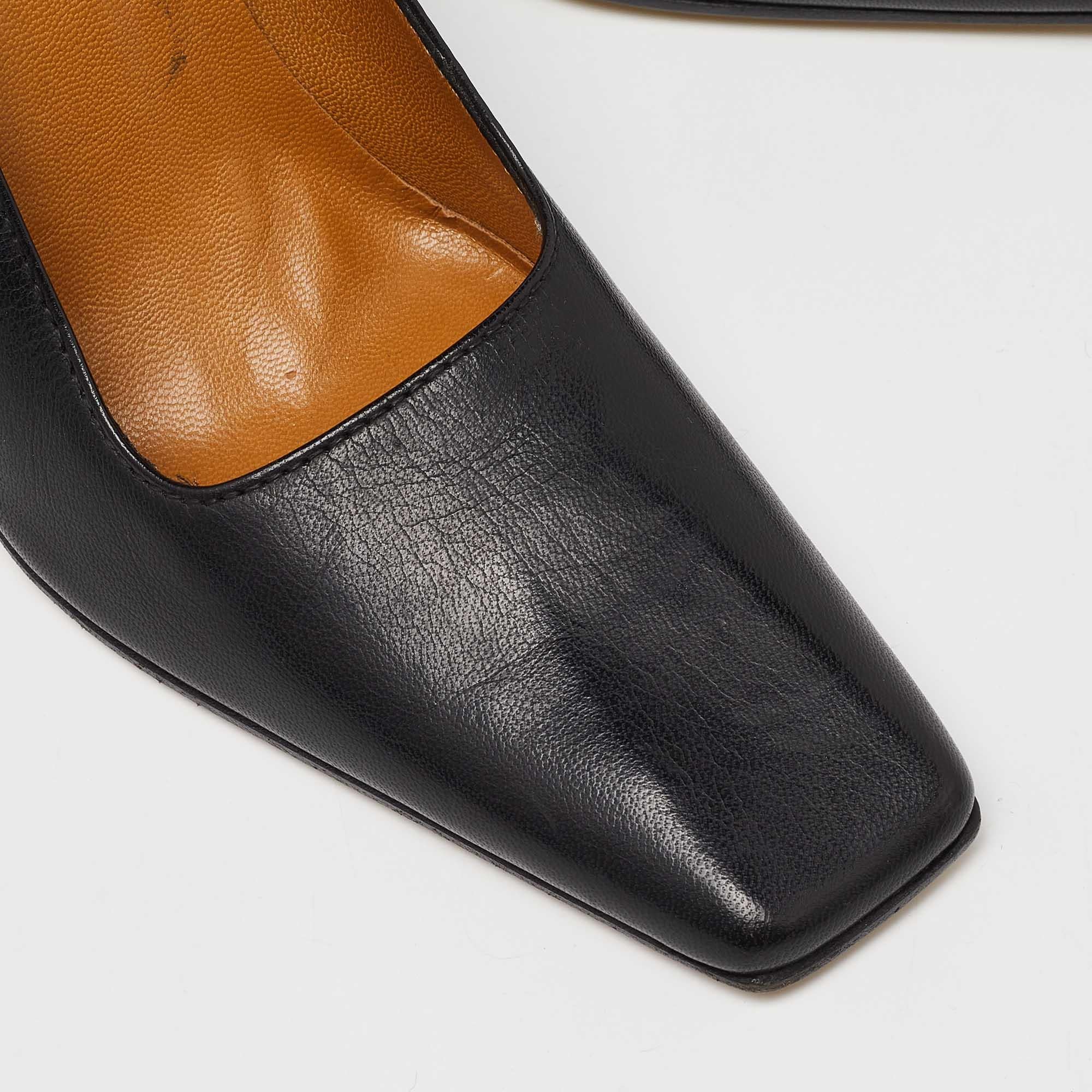 Gucci Schwarze Leder Sqaure Toe Block Heel Pumps mit Absatz aus Leder Größe 38 im Angebot 3
