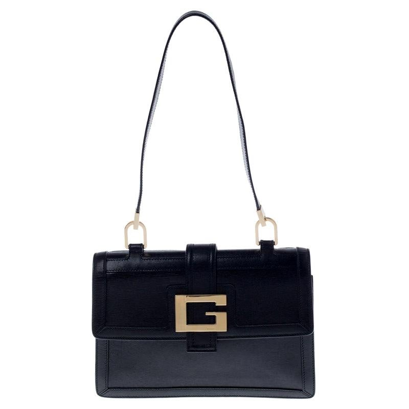 Gucci Black Leather Square G Flap Shoulder Bag