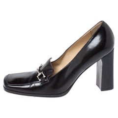 Gucci Black Leather Square Horsebit Square Toe Pumps Size 37