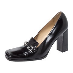 Gucci Black Leather Square Horsebit Square Toe Pumps Size 37