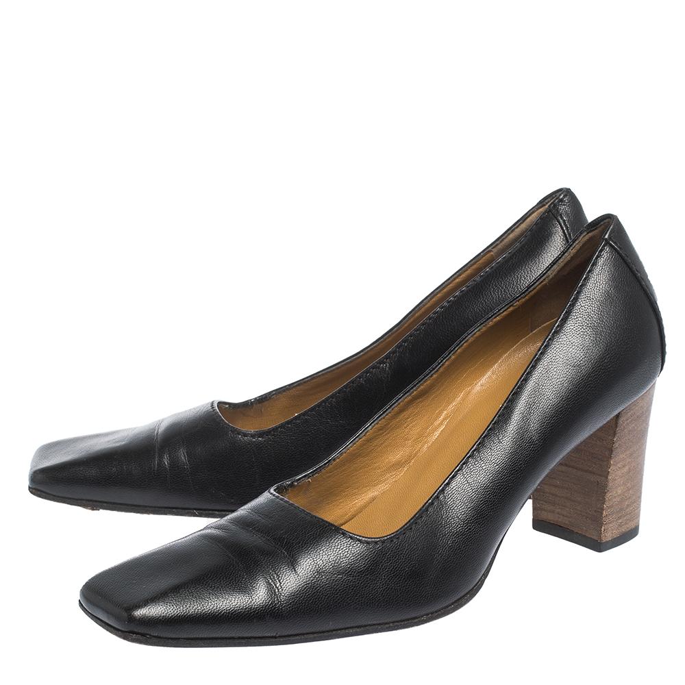 Women's Gucci Black Leather Square Toe Pumps Size 36 For Sale