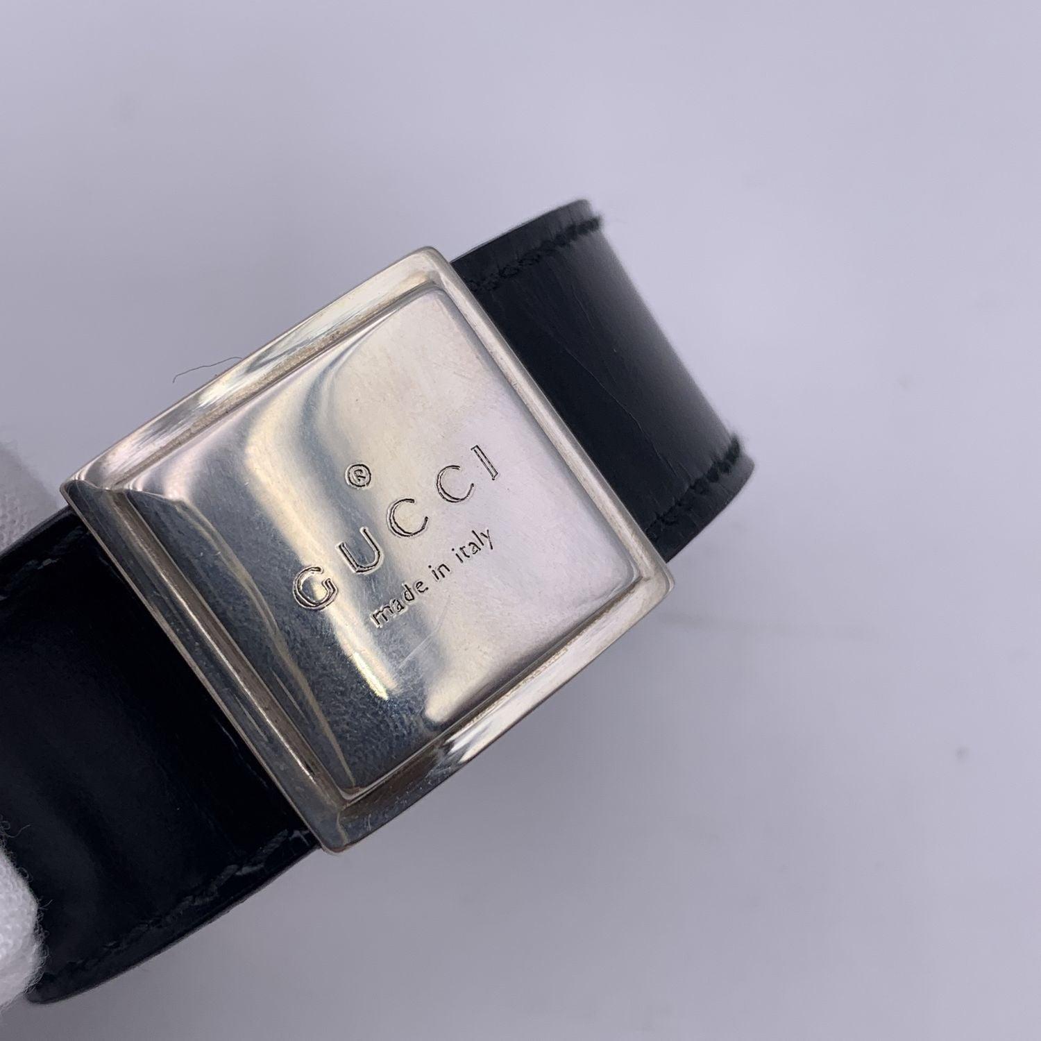 Women's Gucci Black Leather Sterling Silver 925 Bangle Cuff Bracelet For Sale