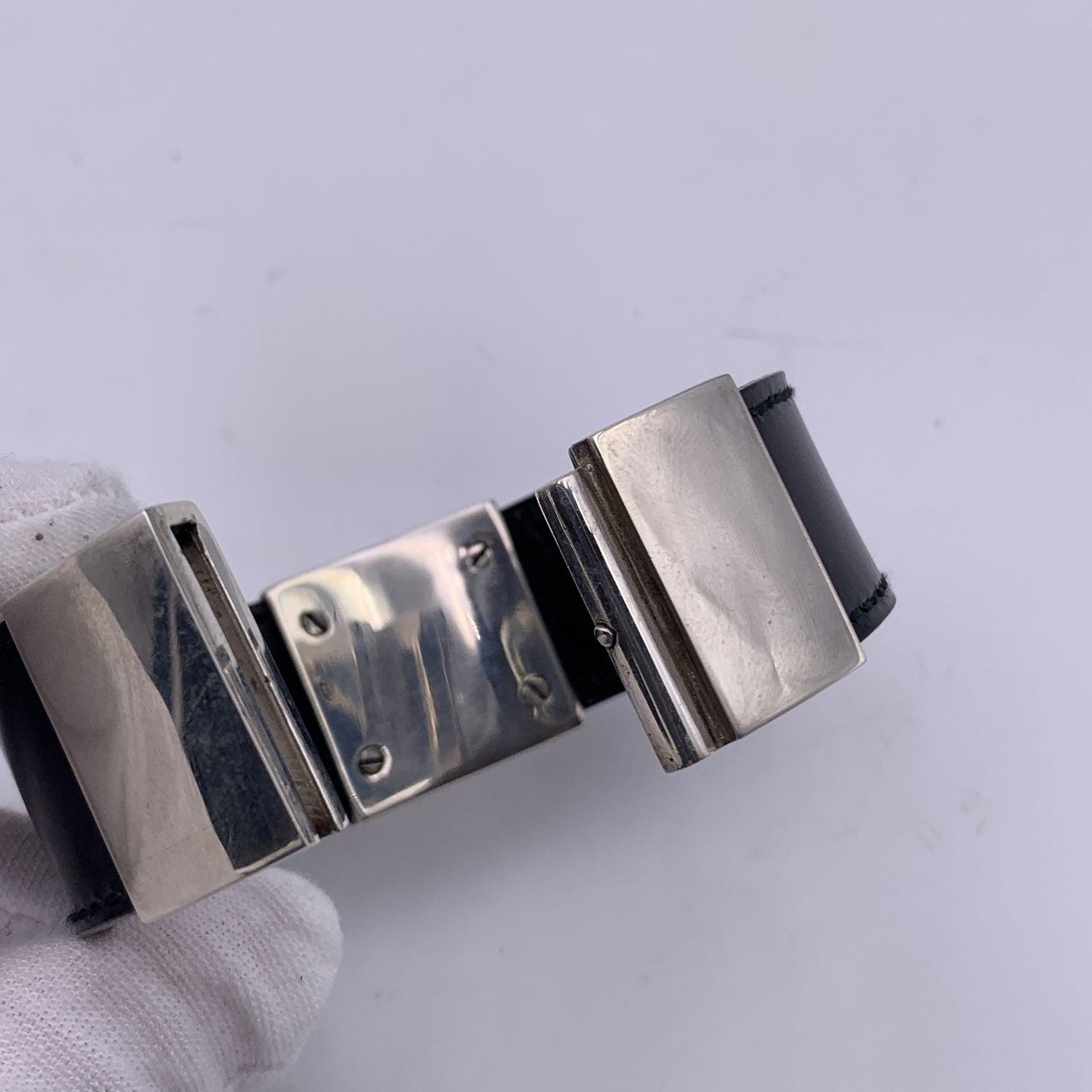 Gucci Black Leather Sterling Silver 925 Bangle Cuff Bracelet For Sale 3