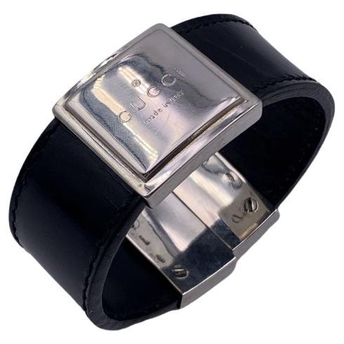 Bracciale Bangle Gucci in pelle nera e argento 925 in vendita
