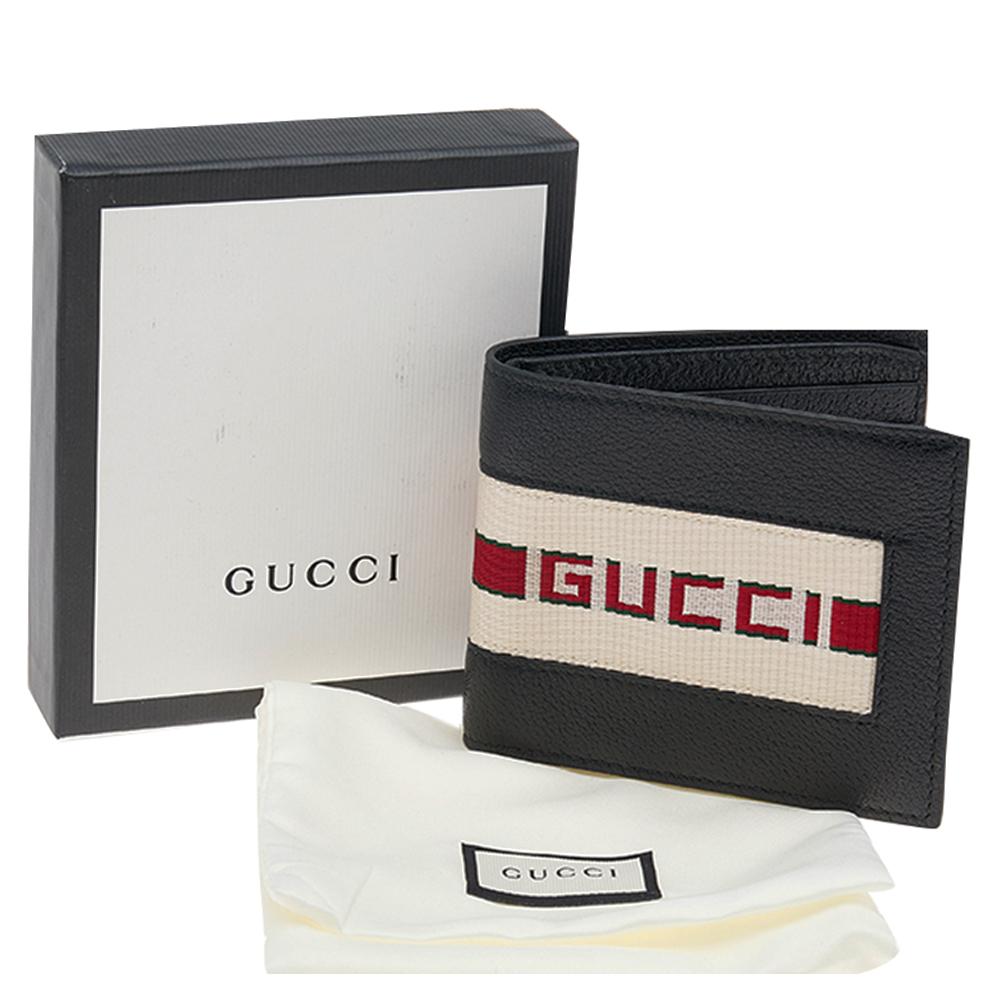 Gucci Black Leather Stripe Logo Bifold Wallet 4