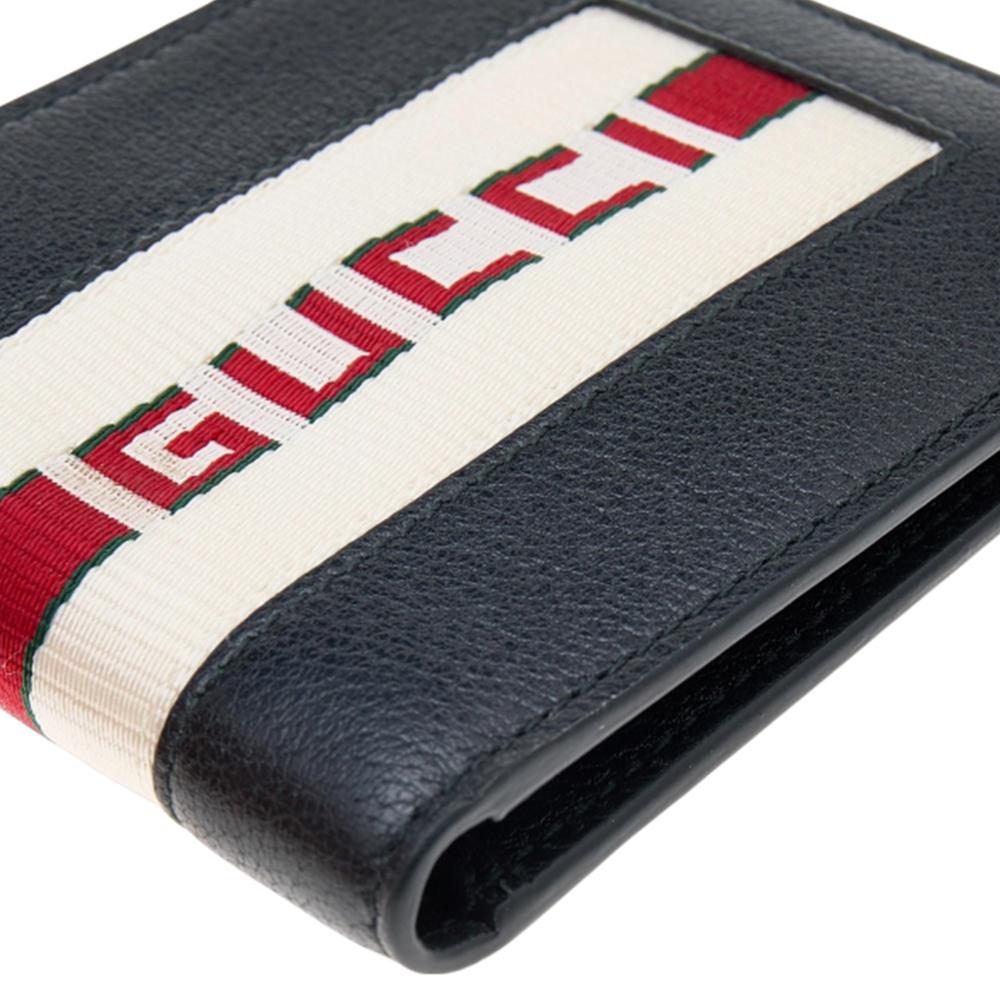 Men's Gucci Black Leather Stripe Logo Bifold Wallet