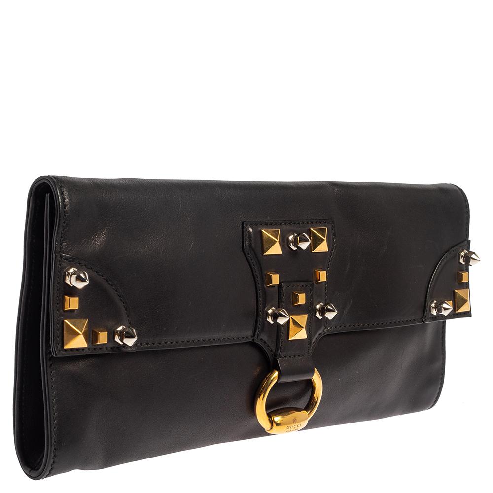 black leather studded purse