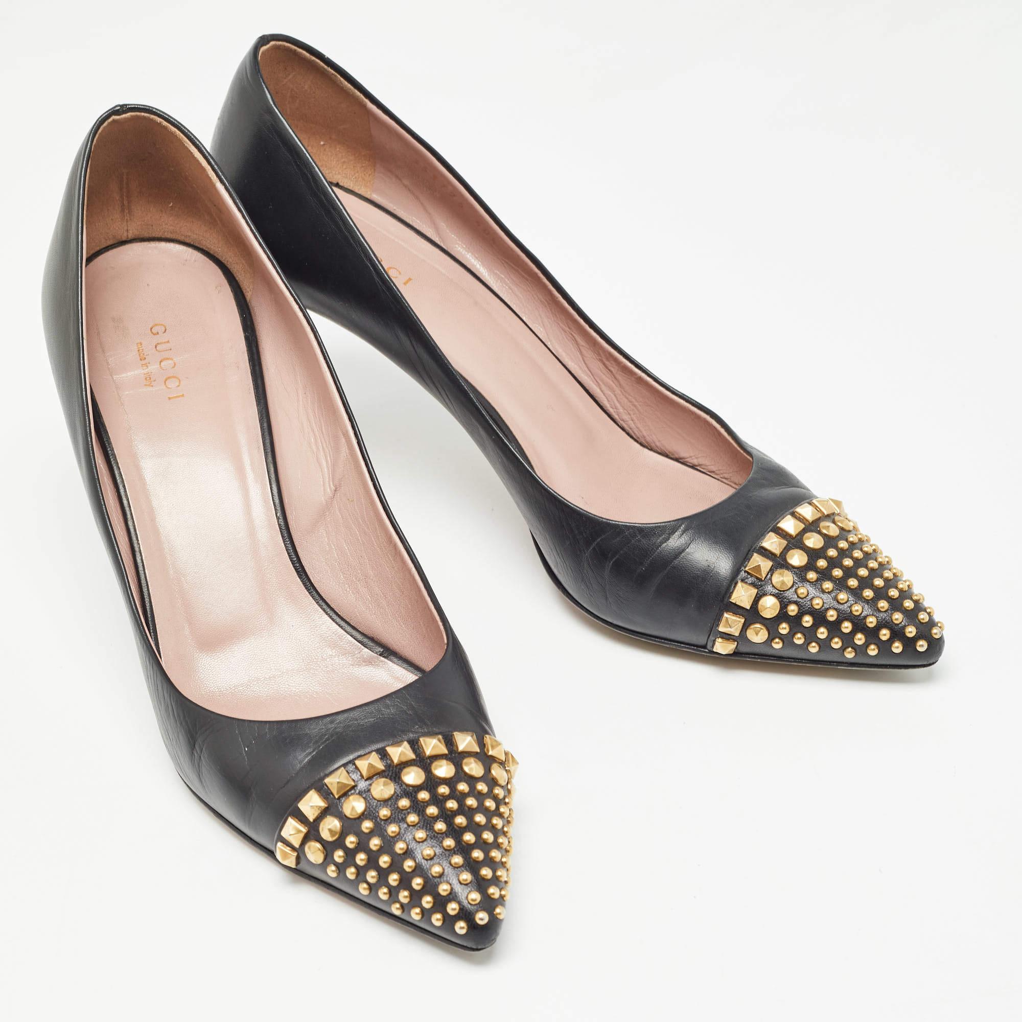 Women's Gucci Black Leather Studded Coline Pumps Size 40.5
