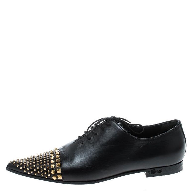 Gucci Black Leather Studded Pointed Toe Loafers Size 37 For Sale at 1stDibs