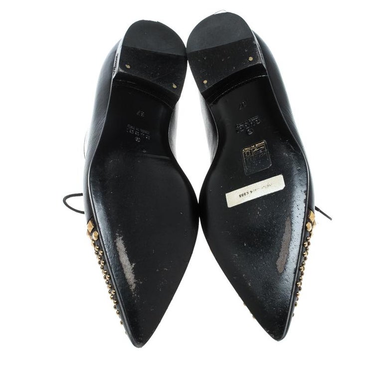 Gucci Black Leather Studded Pointed Toe Loafers Size 37 at 1stDibs