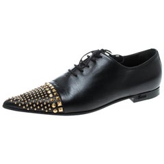 Gucci Black Leather Studded Pointed Toe Loafers Size 37