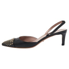 Gucci Black Leather Studded Pointed Toe Slingback Pumps Size 39.5