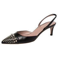 Gucci Black Leather Studded Pointed Toe Slingback Sandals Size 38.5