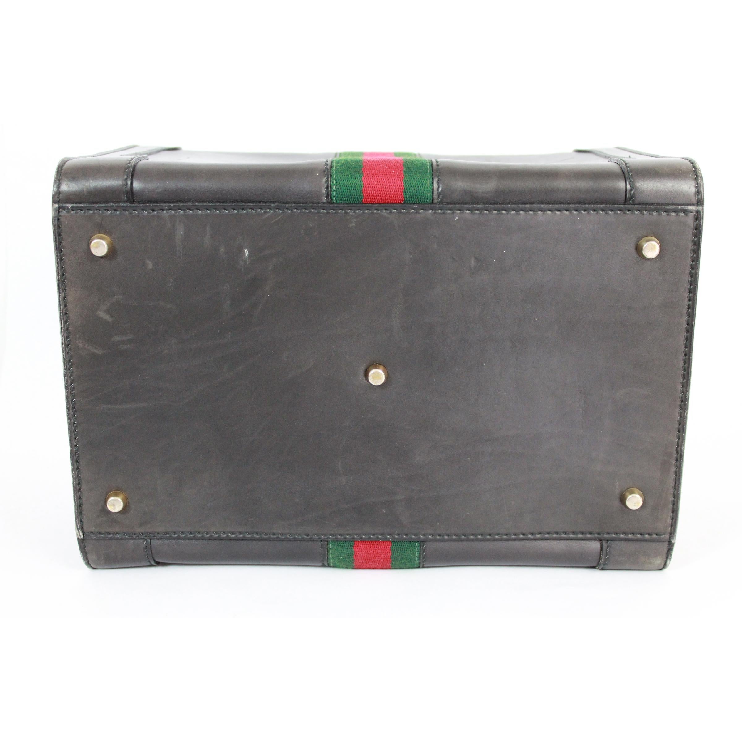 Gucci Black Leather Suitcase Travel Beauty Case Bag keys Locks Rigid Luggage 70s 1