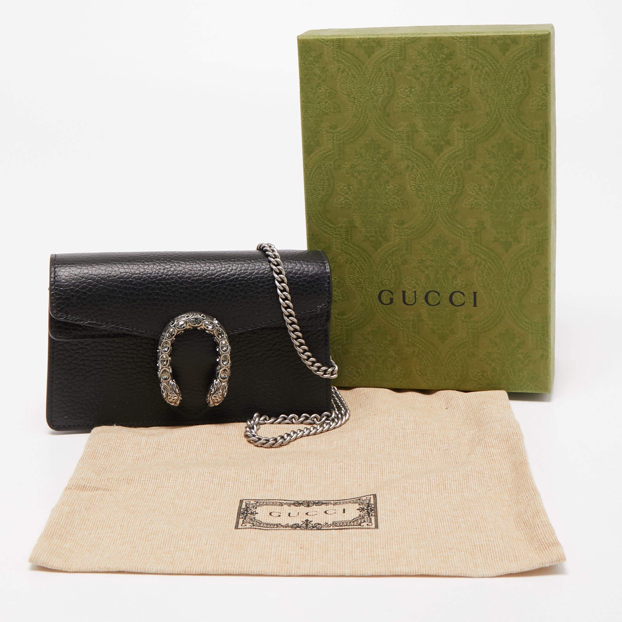 Gucci Super Mini Dionysus Kettentasche aus schwarzem Leder 6
