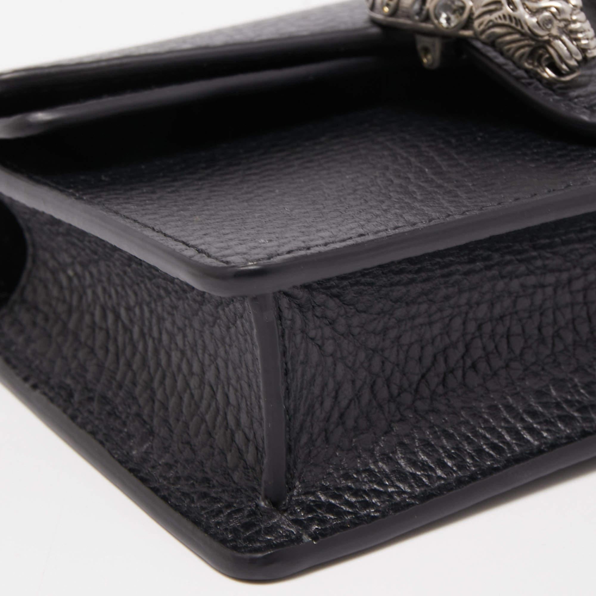 Gucci Super Mini Dionysus Kettentasche aus schwarzem Leder 2