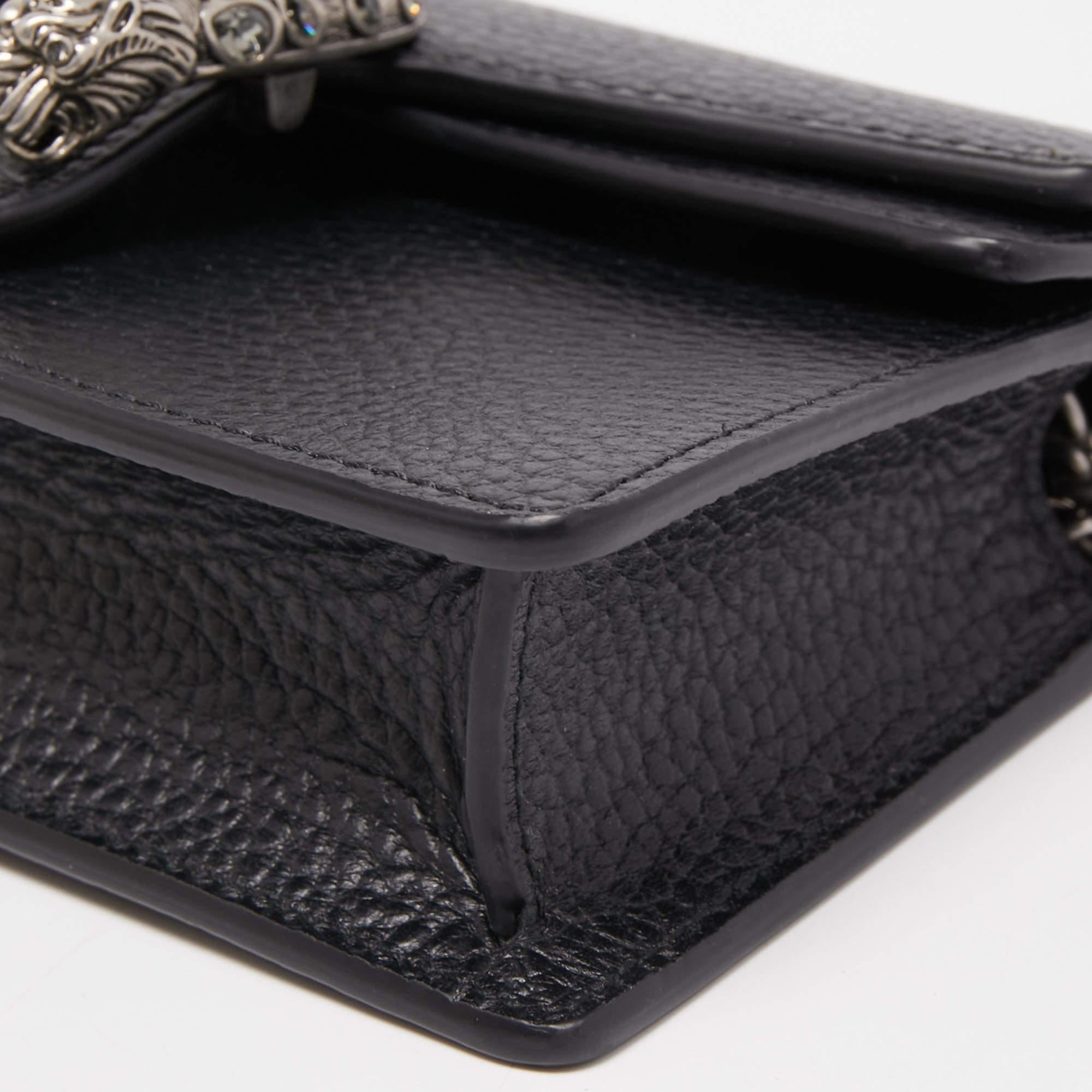 Gucci Super Mini Dionysus Kettentasche aus schwarzem Leder 3