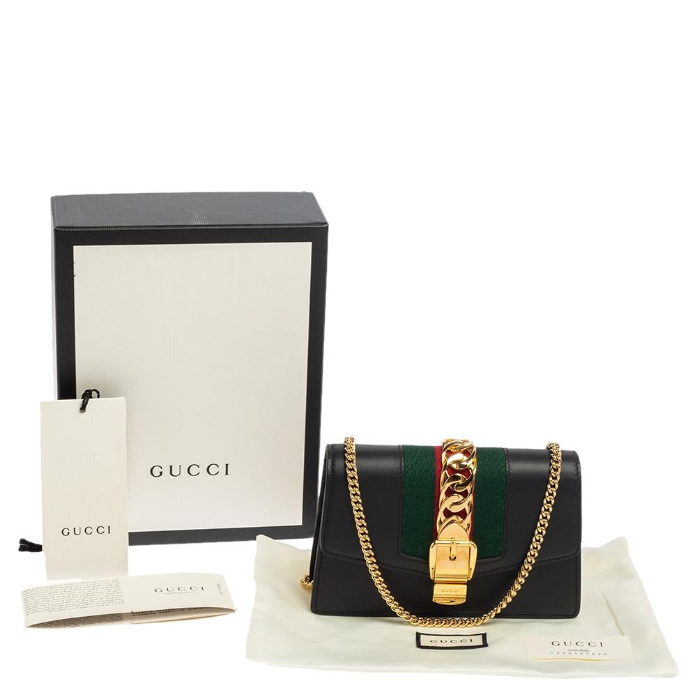 Gucci Black Leather Super Mini Sylvie Chain Shoulder Bag 7