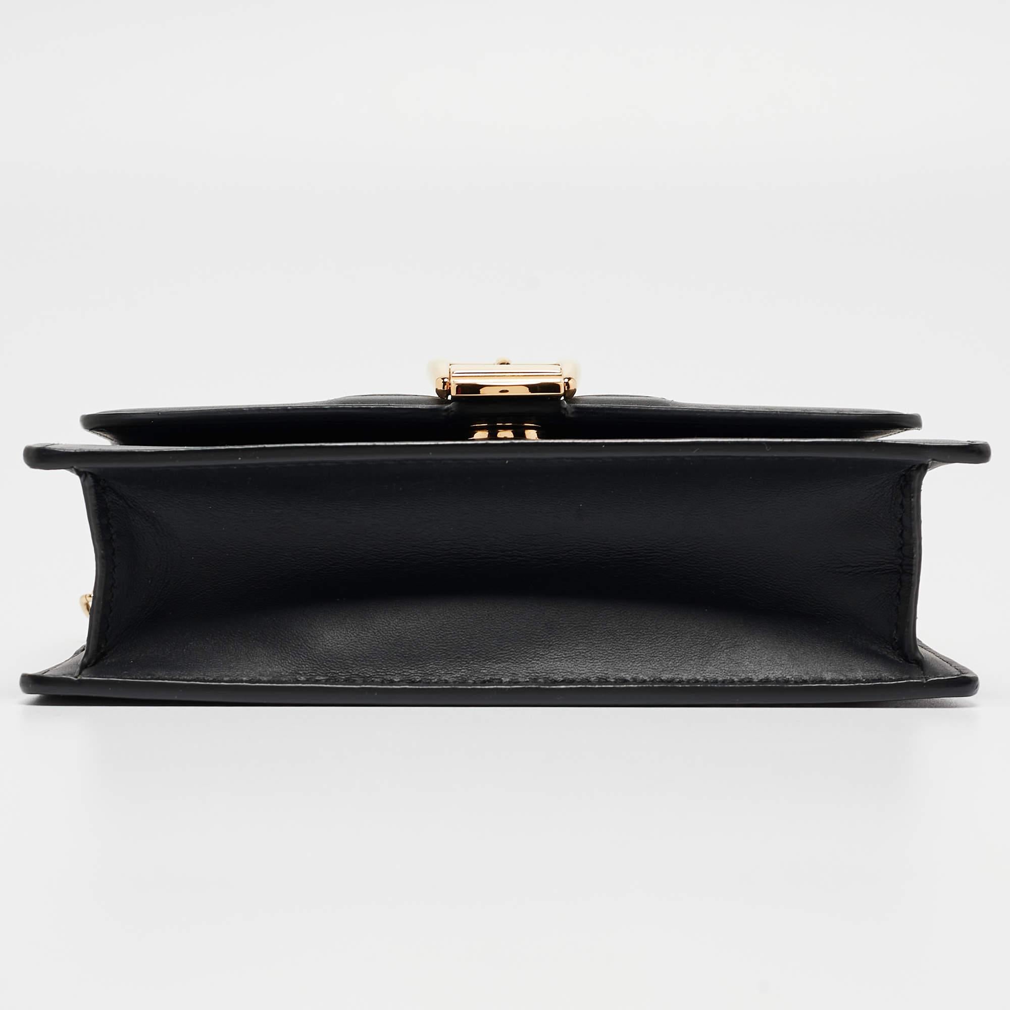 Gucci Black Leather Super Mini Sylvie Chain Shoulder Bag For Sale 1