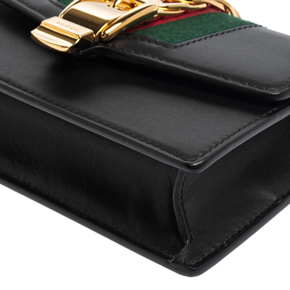 Gucci Black Leather Super Mini Sylvie Chain Shoulder Bag 1