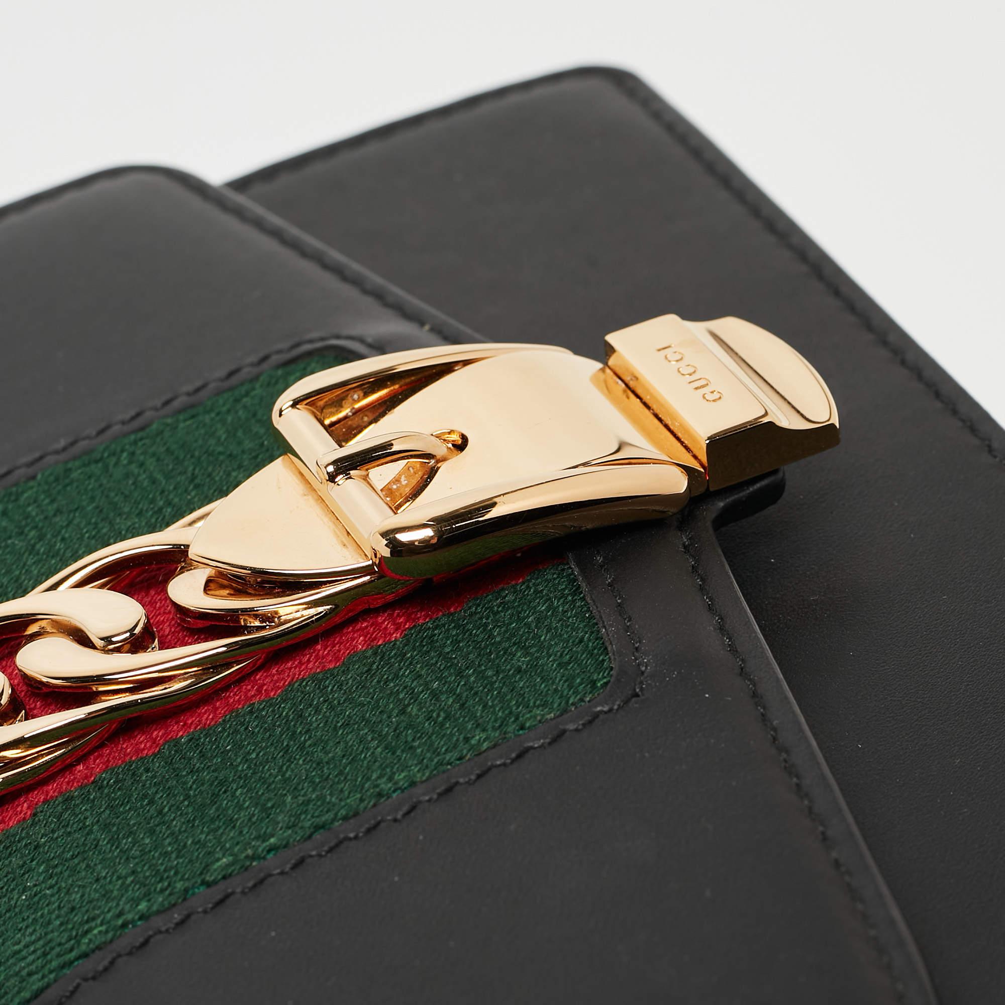 Gucci Black Leather Super Mini Sylvie Chain Shoulder Bag For Sale 4