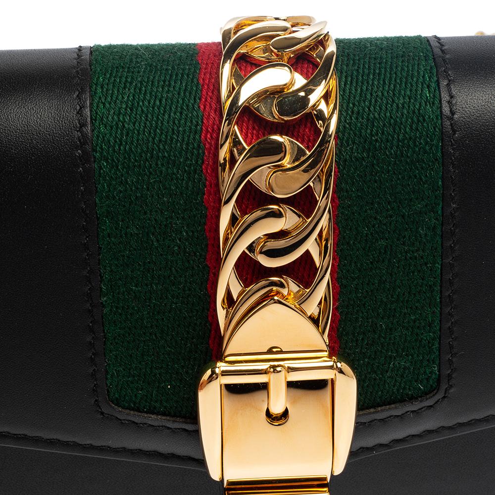 Gucci Black Leather Super Mini Sylvie Chain Shoulder Bag 3