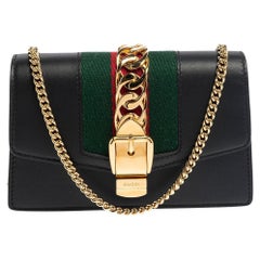 Gucci Black Leather Super Mini Sylvie Chain Shoulder Bag