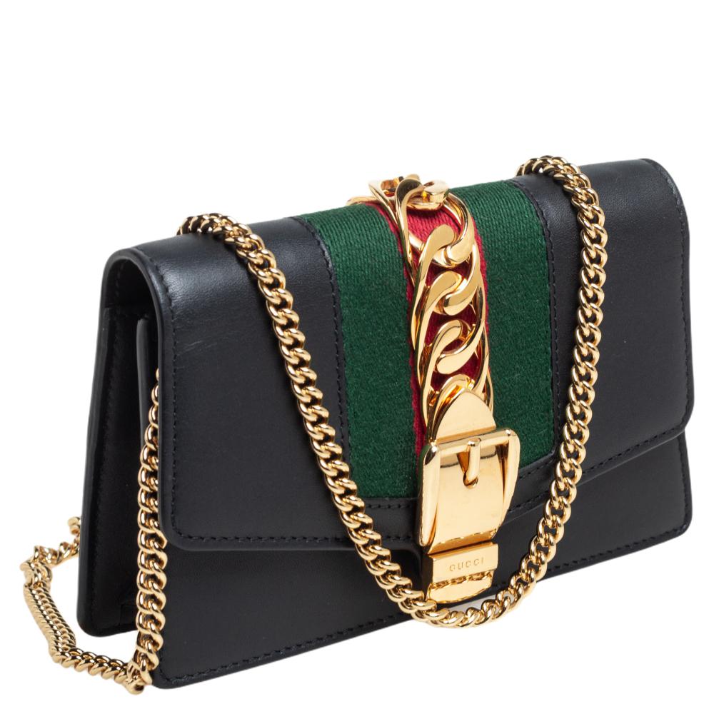 Women's Gucci Black Leather Super Mini Sylvie Crossbody Bag