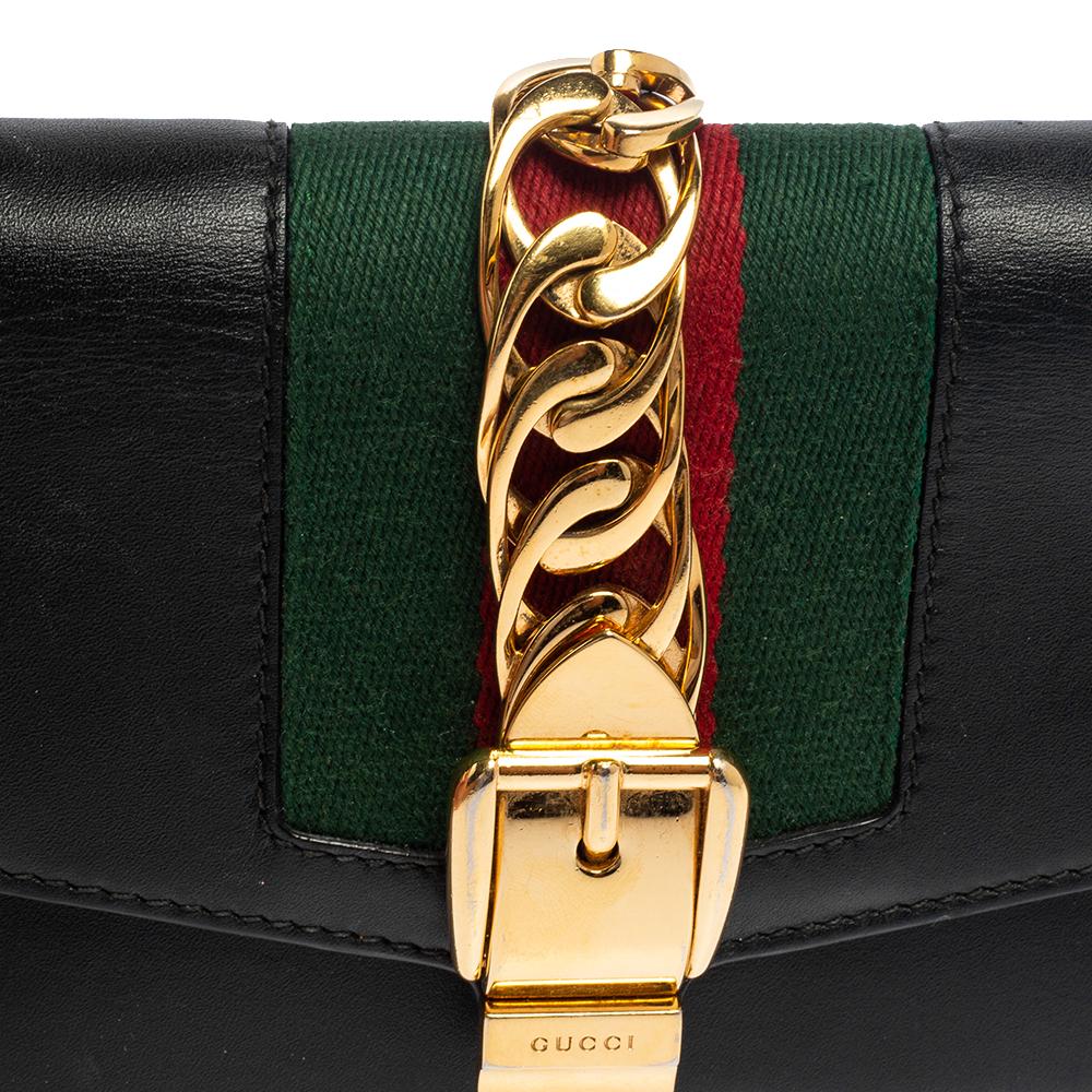Gucci Black Leather Super Mini Sylvie Wallet On Chain 5
