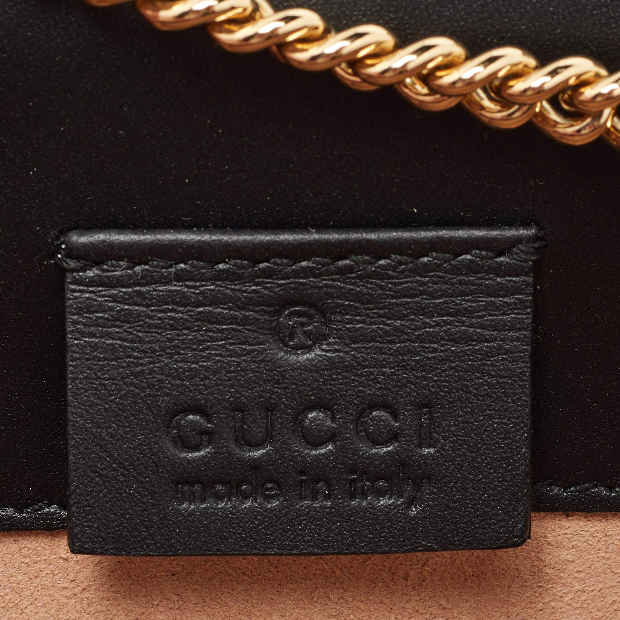 Women's Gucci Black Leather Super Mini Sylvie Wallet On Chain For Sale