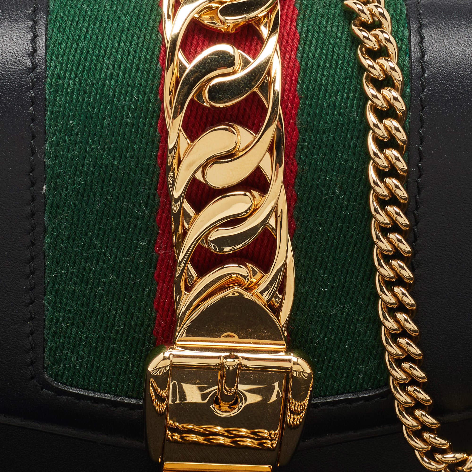 Gucci Black Leather Super Mini Sylvie Wallet On Chain For Sale 1