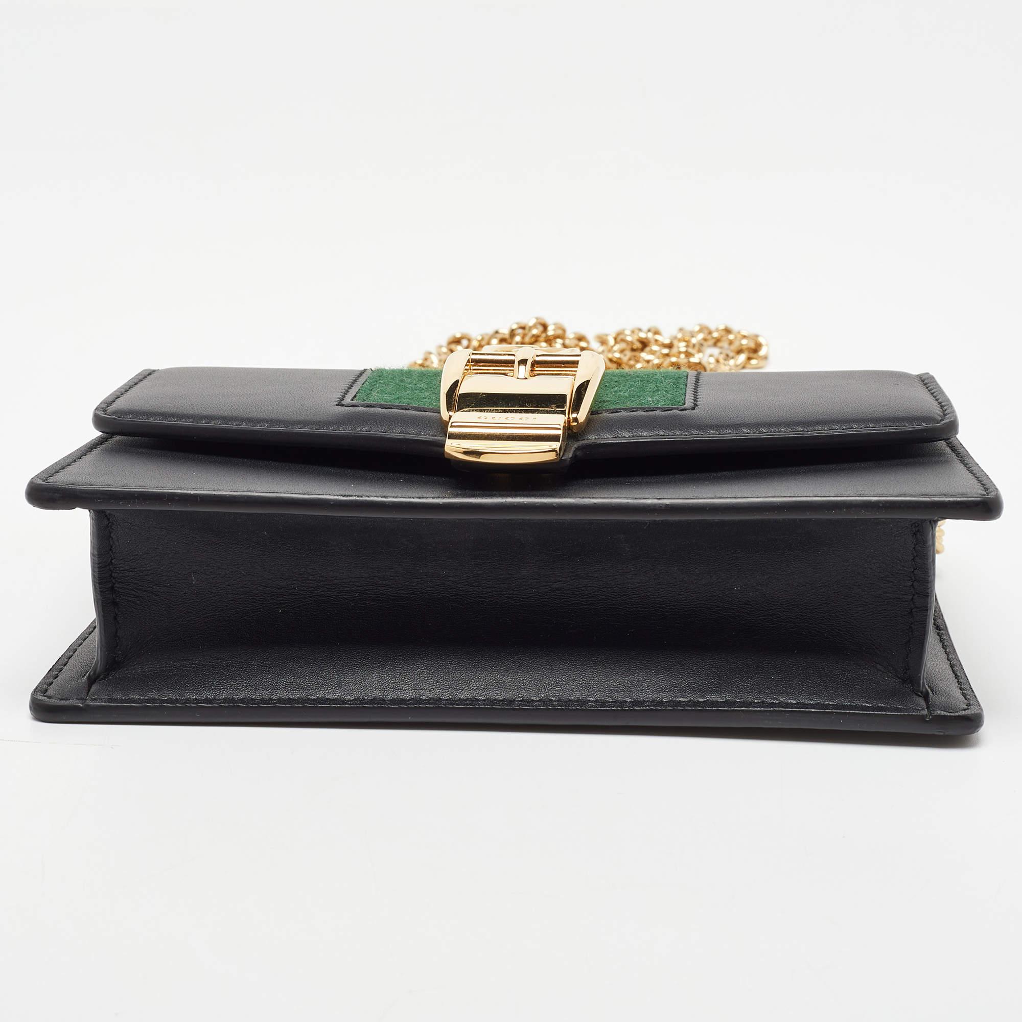 Gucci Black Leather Super Mini Sylvie Wallet On Chain For Sale 5
