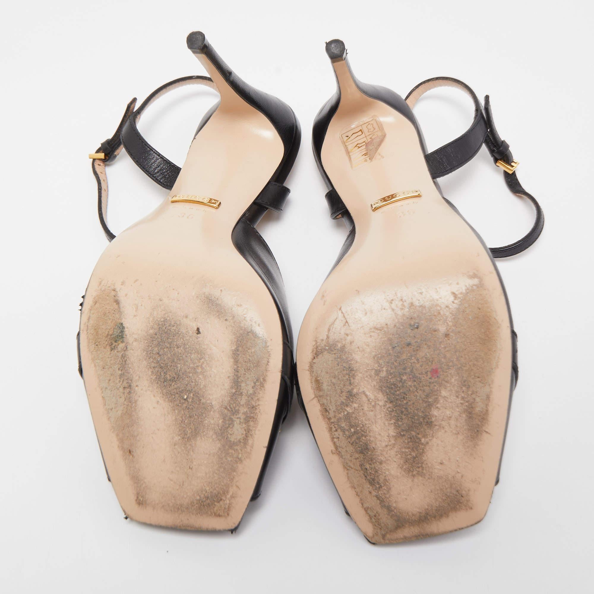 Gucci Black Leather Sylvie Chain Ankle Strap Sandals Size 36 1