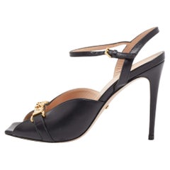 Gucci Black Leather Sylvie Chain Ankle Strap Sandals Size 36