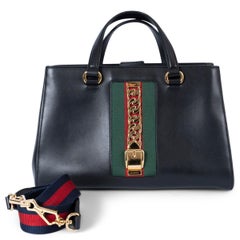 Used GUCCI black leather SYLVIE LARGE TOTE Shoulder Bag