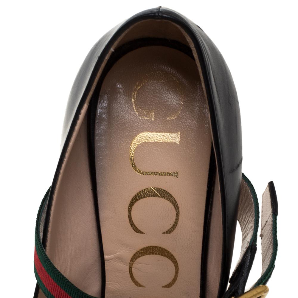 Gucci Black Leather Sylvie Mary Jane Pumps Size 36.5 In Good Condition In Dubai, Al Qouz 2