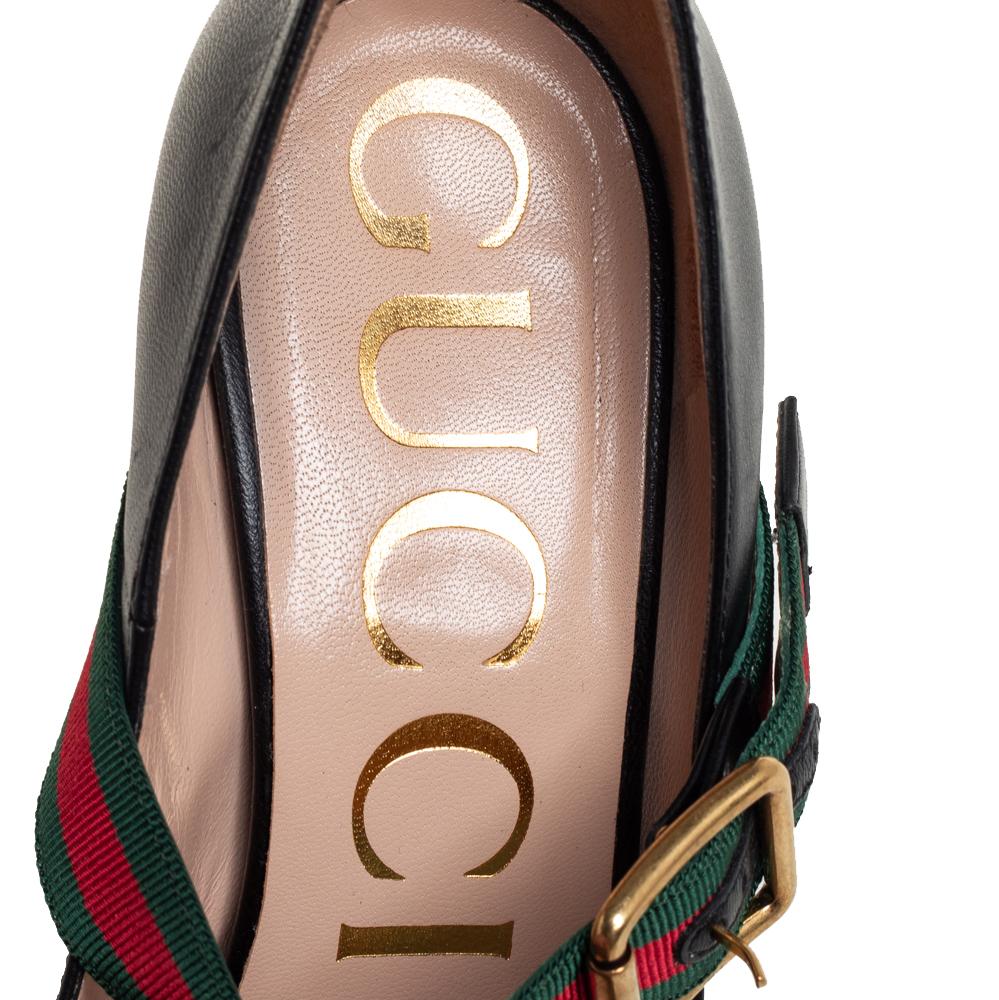 Gucci Black Leather Sylvie Mary Jane Pumps Size 36.5 In Good Condition In Dubai, Al Qouz 2