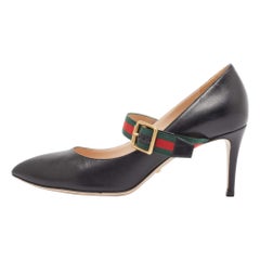 Gucci Black Leather Sylvie Mary Jane Pumps Size 37