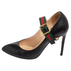 Gucci Black Leather Sylvie Mary Jane Pumps Size 37