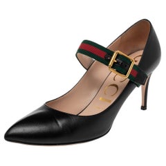 Gucci Black Leather Sylvie Mary Jane Pumps Size 38