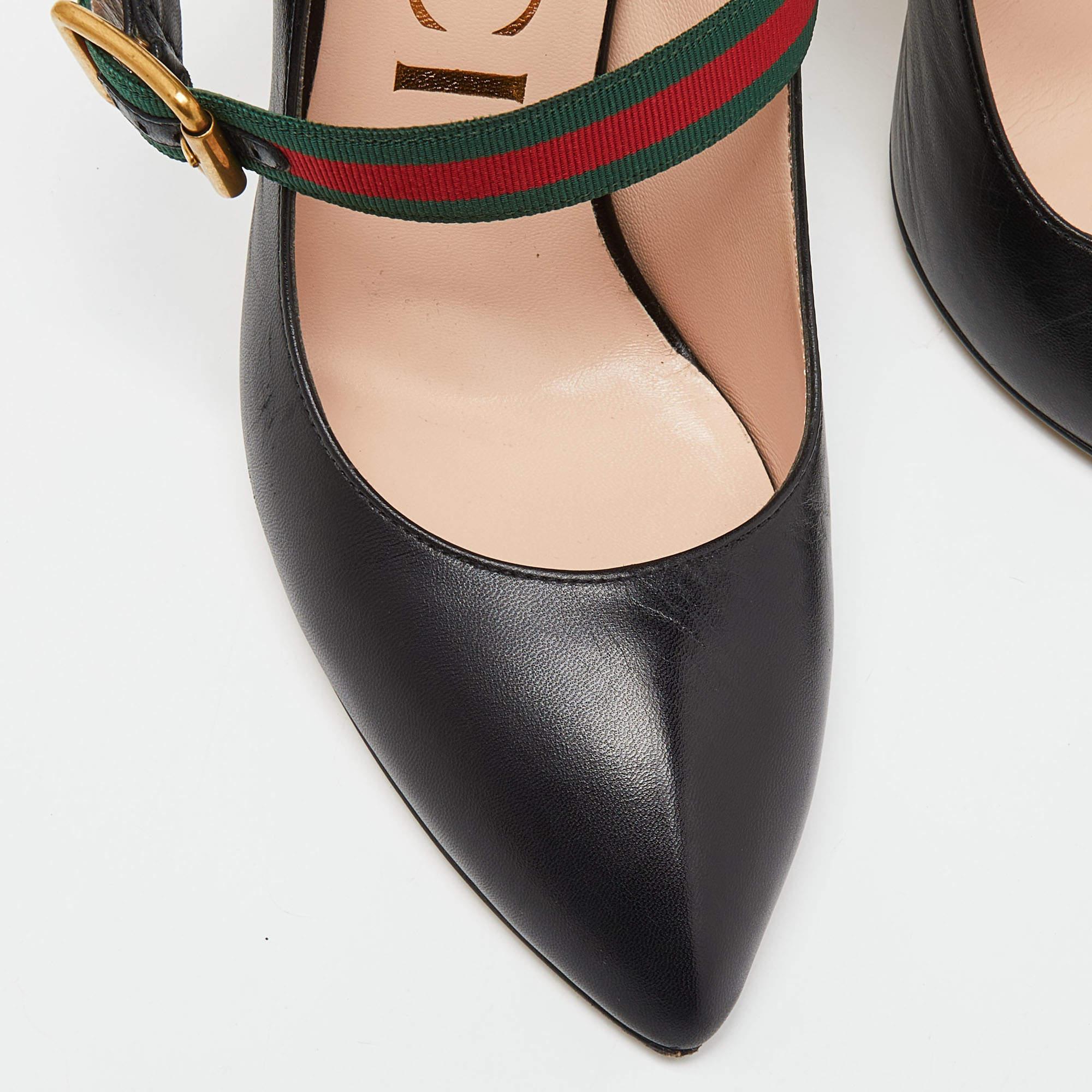 Women's Gucci Black Leather Sylvie Mary Jane Pumps Size 38.5 For Sale