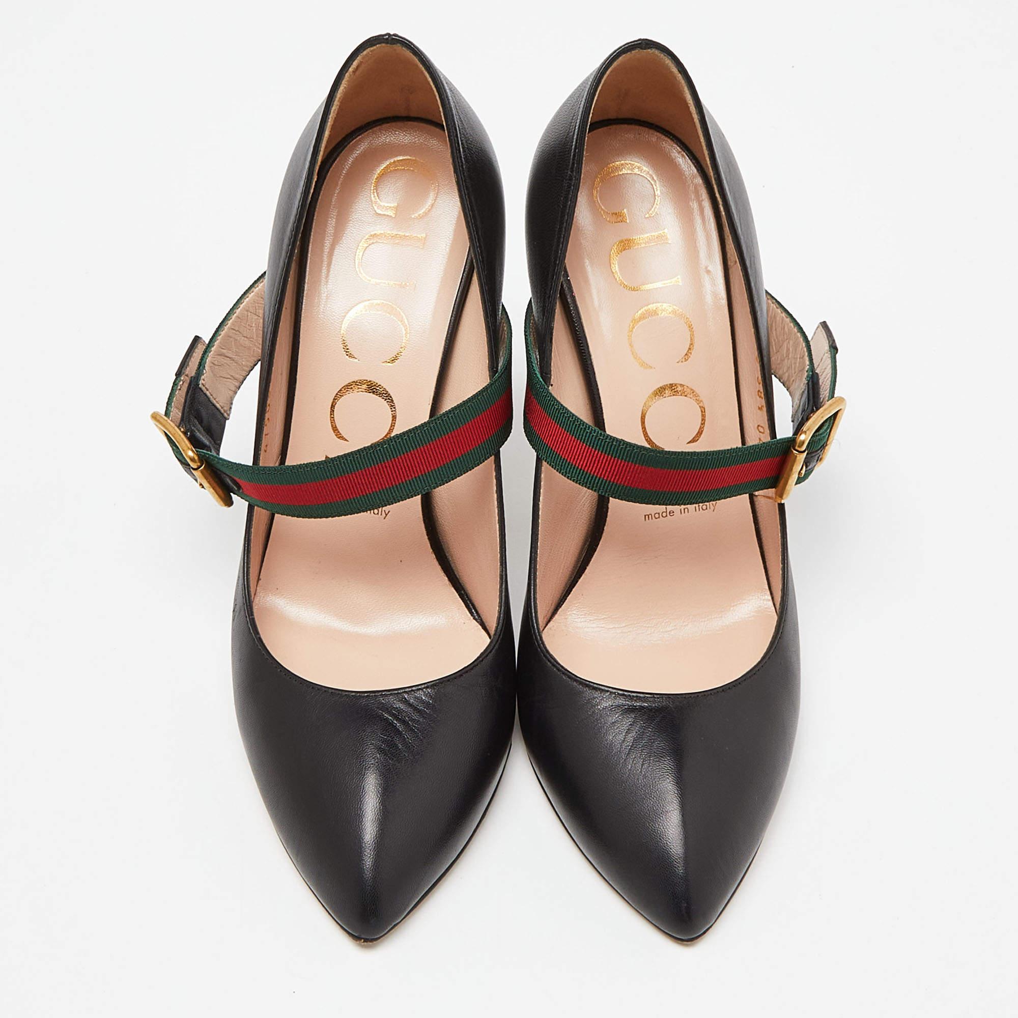 Gucci Black Leather Sylvie Mary Jane Pumps Size 38.5 For Sale 1