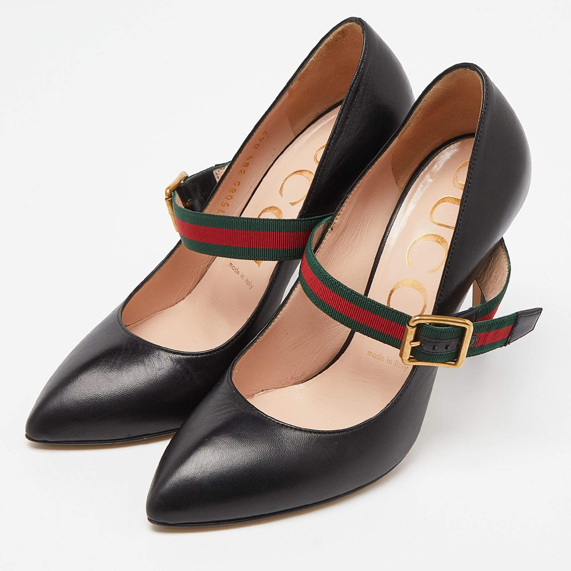 Gucci Black Leather Sylvie Mary Jane Pumps Size 38.5 For Sale 2
